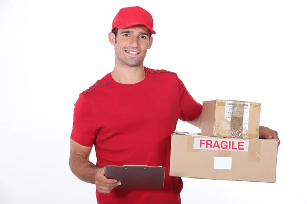 Delivery man on white background — Stock Photo, Image