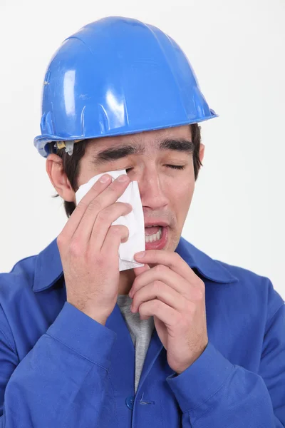 Trabalhador da construção chorando — Fotografia de Stock