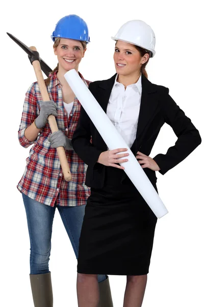 Affärskvinna och hantverkare poserar tillsammans — Stockfoto