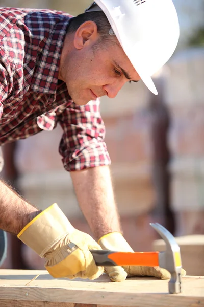 Builder using a hammer — Stock Photo, Image