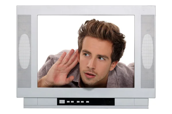 Man in een TV-scherm — Stockfoto