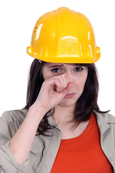 Trabajador mujer llorando — Stockfoto
