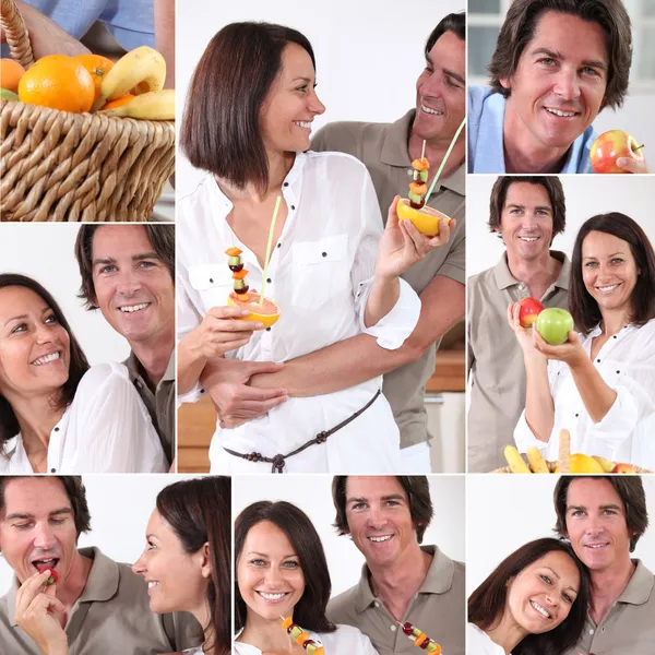 Montage of couple with fruit — Stockfoto