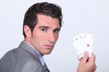 Man holding cards clipart