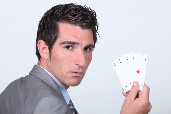 Man holding cards — Stock Photo, Image