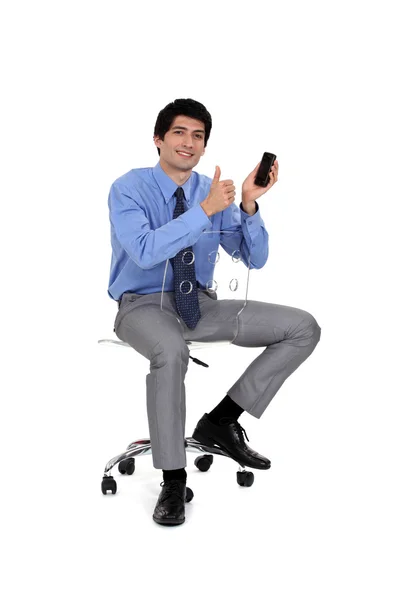 Businessman very satisfied with his cell — Stock Photo, Image