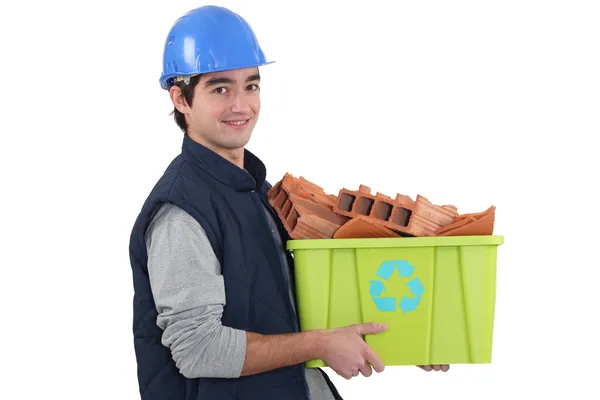 Reciclagem de jovens construtores — Fotografia de Stock