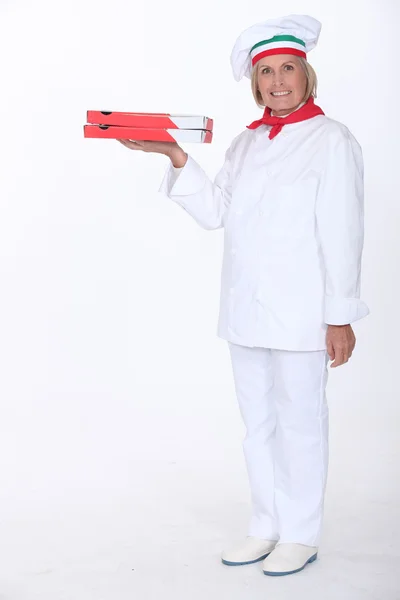 Női pizza chef — Stock Fotó