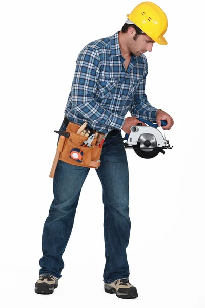 Construction worker with a disc cutter — Stock Photo, Image