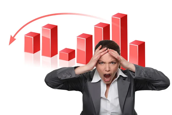 Businesswoman with a falling graph — Stock Photo, Image