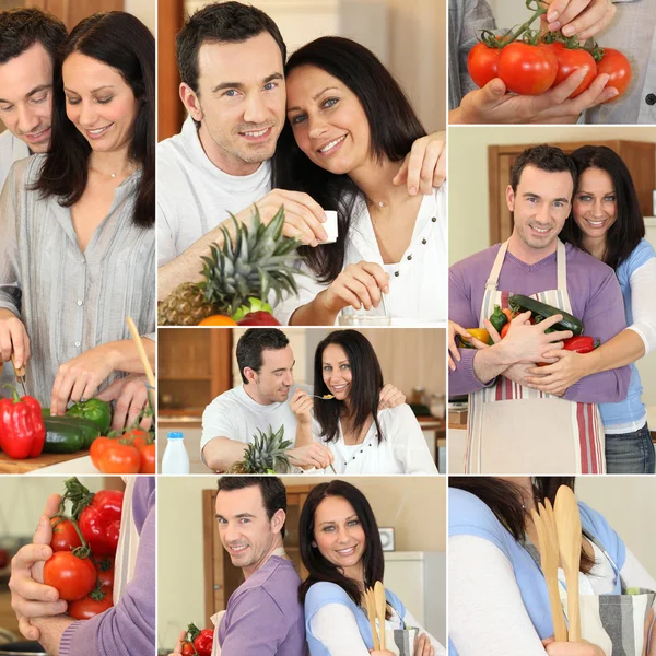 Colagem de cozinhar casal — Fotografia de Stock