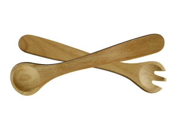 Trä sked och gaffel — Stockfoto