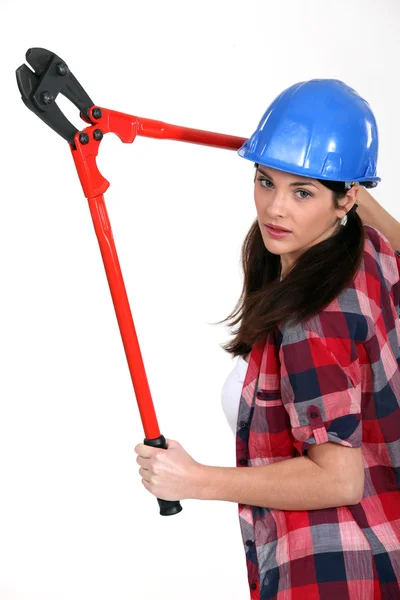Woman with a pair of bolt cutters — Stock Photo, Image