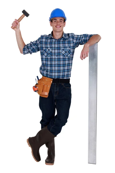 Dělník s kladivem — Stock fotografie