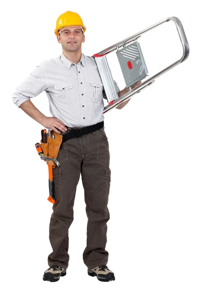 Artisan with ladder under his arm — Stock Photo, Image