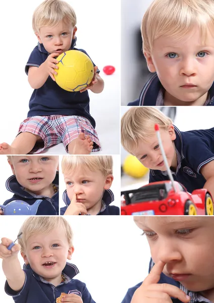 Diverse shots van een kleine blonde jongen — Stockfoto