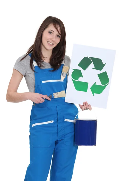 Pintor com símbolo de reciclagem — Fotografia de Stock