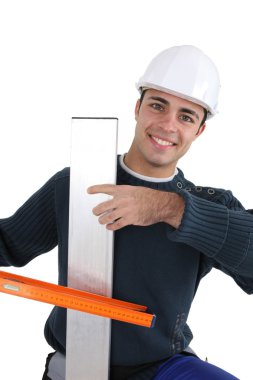 Worker with spirit level clipart