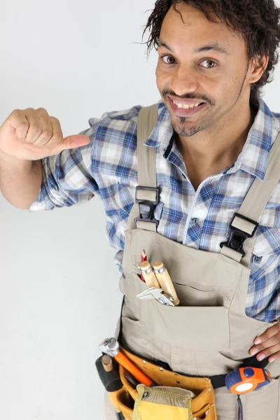 Carpenter pointing to himself — Stock Photo, Image