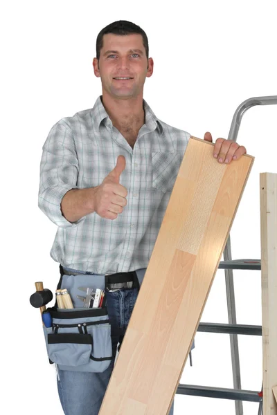 Thumbs up from a carpenter — Stock Photo, Image