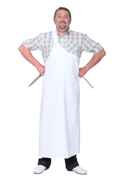Butcher with knives — Stock Photo, Image