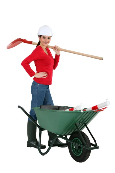Woman construction worker, studio shot — Stock Photo, Image
