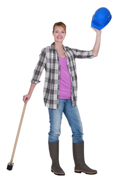 Mujer feliz con martillo de trineo —  Fotos de Stock