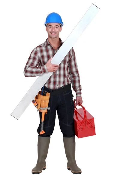 Full-length portrait of craftsman all smiles — Stock Photo, Image