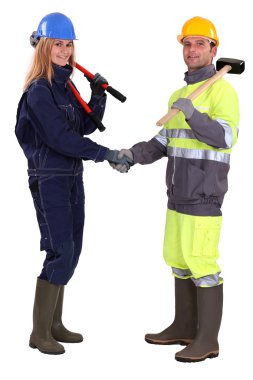 Tradespeople shaking hands clipart