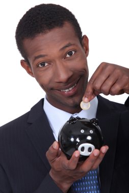 Portrait of a man with money box clipart