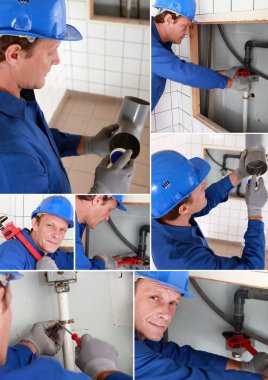 Plumber installing a water system clipart