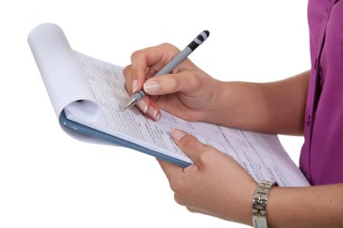 Woman filling in a form clipart