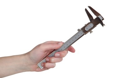 Man holding vernier calipers clipart