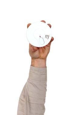 Raised hand holding fire alarm device clipart