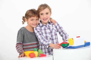 Portrait of two children playing clipart