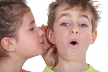 Little girl telling his brother a secret clipart