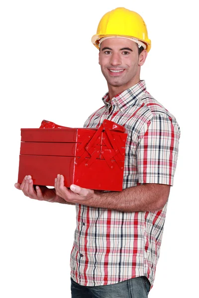 Workman carrying toolbox — Stock Photo, Image