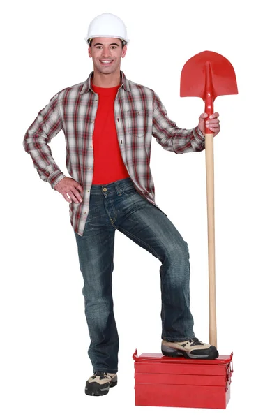 Builder with a shovel — Stock Photo, Image
