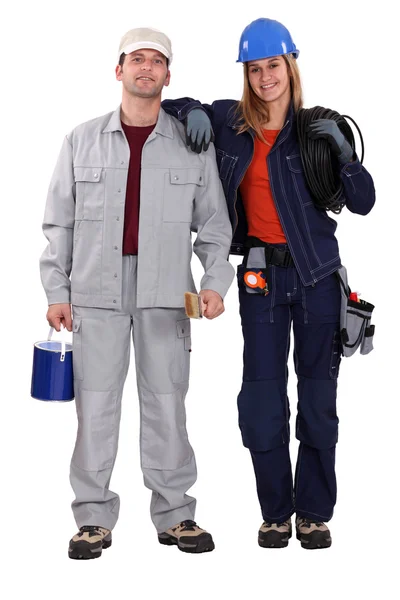 Malíř a elektrikář stojící dohromady — Stock fotografie