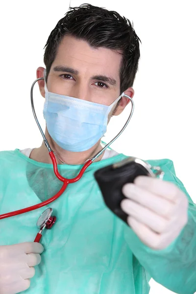 stock image Doctor holding money purse