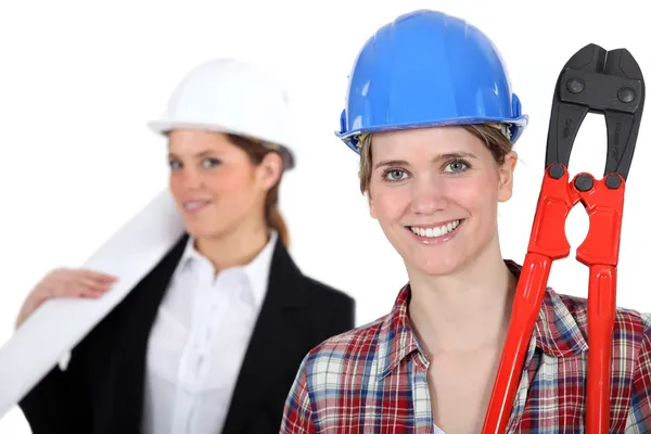 Dvě ženské stavební dělníci — Stock fotografie