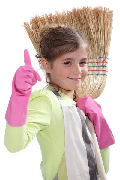 Little girl with broom — Stock Photo, Image