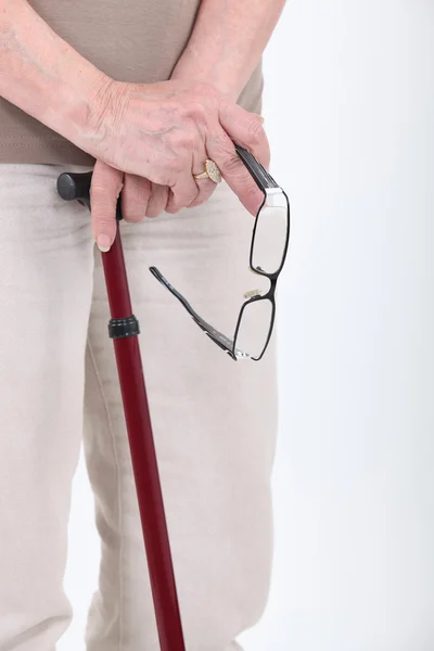 Old person with walking stick — Stock Photo, Image