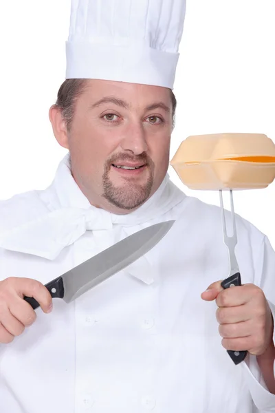 Професійний шеф-кухар з бургерною коробкою — стокове фото