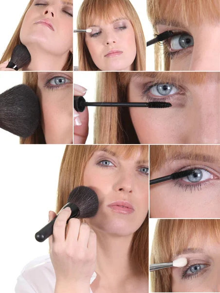 Montage av en kvinna som tillämpa makeup — Stockfoto