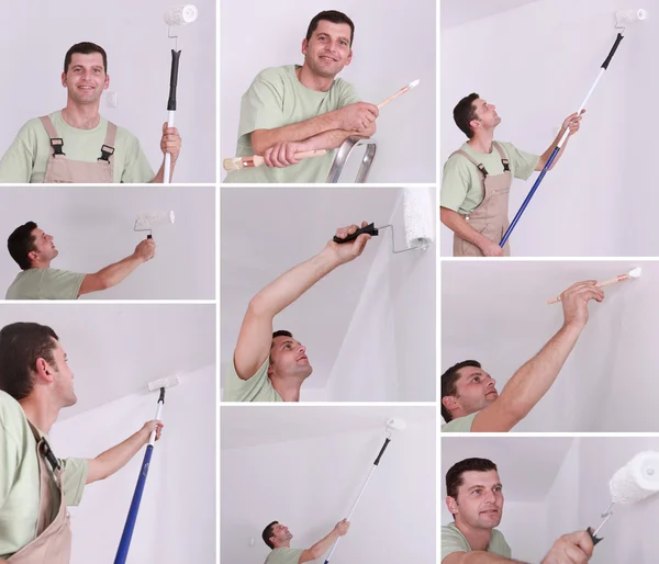 Bir adamın bir oda boyama montaj — Stok fotoğraf