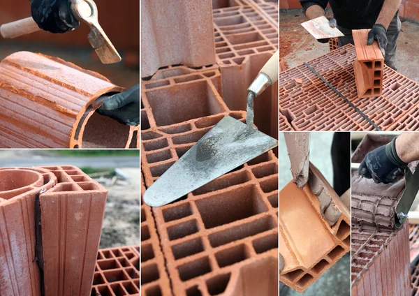 Montage of bricklayer at work — Stock Photo, Image