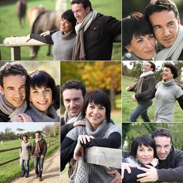 Montage of couple visiting the countryside — Stock Photo, Image