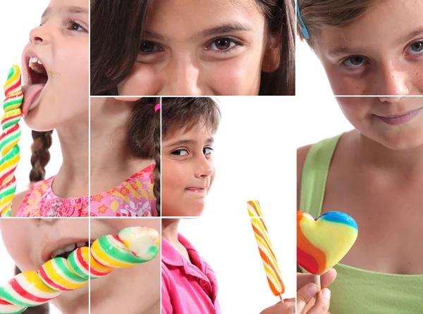 Montage of children with lollipops — Stock Photo, Image