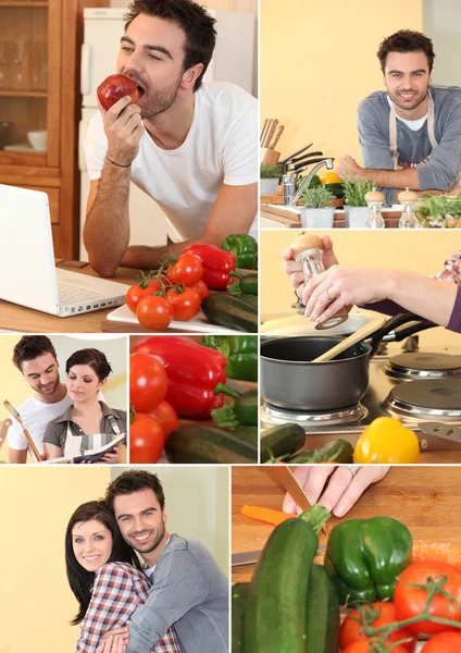 Montage of a couple cooking — Stock Photo, Image